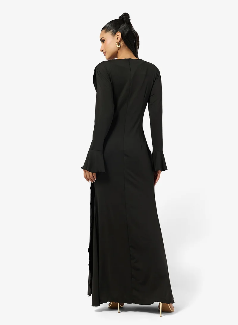 Ginger Plunge Neck Draped A Line Dress